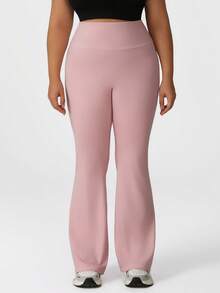 NcmRyu 1pc Women Plus Size Solid Color High Waist Lifting Flare Leg Pants Sports - Pink - View 2