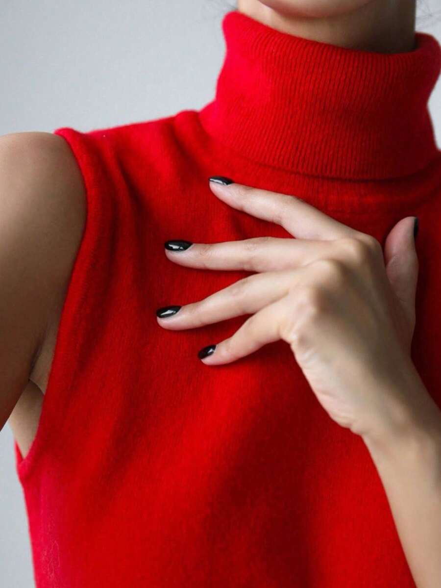 Top de punto sin mangas de estilo europeo y americano - Rojo - Ver 1