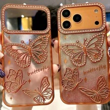 Suitable For Apple 16 Pro Max Phone Case,  16E New Model, Cross-Border Butterfly Diamond Soft Case, 13 Full Protection Anti-Drop - Giấy màu xanh dương + giấy kim tuyến - Xem 4
