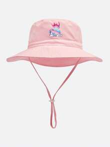 1pc Kids Heart Letter Pattern Sun Hat, Baby Casual Style With Adjustable Rope Bucket Hat, Suitable For Daily Outings And Beach - Baby Pink - View 15