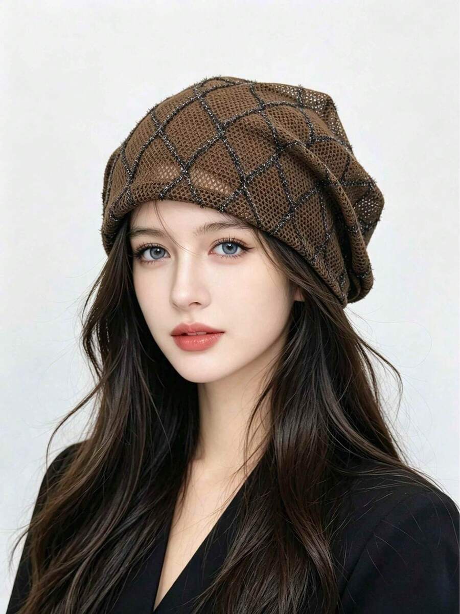 1pc Multicolor Women's Shiny Bohemian Rayon Lace Patchwork Hat, Stretchy Breathable Lace For Social Events, Home Gatherings, Summer - A - View 1