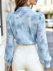 Women's Long-Sleeved Shirt With Tiny Floral Print And Pearl Necklace Detail, Romantic Casual Shirt Suitable For The Office, Vacation, Home, Dates And Festive Occasions, Spring/Summer/Autumn, Long-Sleeved Blouse With Tiny Floral Print - 白色 - 查看 2