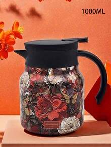 1pc 1000ml Fashion Floral Pattern Stainless Steel Double-Wall Vacuum Insulated Coffee Pot/Teapot, Matcha, Matcha Tools, Infuser Teapot, Home Separable Tea Pot, Portable Coffee Pot, Suitable For Water, Iced Tea, Coffee, Milkshake, Etc., Suitable For Travel, Home, Office, Restaurant, Tea House, Camping, Party And Other Occasions, Father's Christmas Gift, Kitchen Accessories, Holiday Gift - Multicolor - View 16