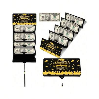 1pc Foldable Pull-Out Black & Gold Money Clip, 2026 Graduation Black & Gold Money Clip Surprise Red Envelope 6 Card Slots, Black & Gold Color Matching With Graduation Cap, Scroll And "Congrats! GRAD" Print, Can Be Layered To Hold Cash Or Gift Cards, Suitable For Graduation Parties, Family Celebrations And Gifting Occasions, Suitable For Graduation Party Interaction Scenarios, Graduation Party Gifts For Graduates