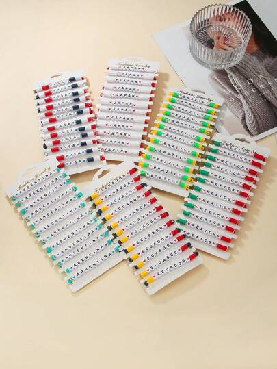 Set de 12 pulseras elásticas de arcilla suave con colores de banderas nacionales temáticas de la Copa Mundial, adecuadas para fiestas, regalos y uso diario
