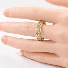 Thick Vintage Cuban Link Chain Ring, Gold Tone Band, Unisex Biker Style Accessory - Gold - View 5