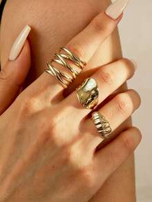 Set de 3 anillos elegantes y de moda - Amarillo Oro - Ver 8