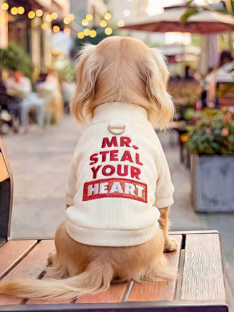 PETCIRCLE 1pc Pet Clothes, Outdoor & Indoor Apparel, European & Korean Style For Poodle, Teddy, Small Dog & Puppy, Casual Comfortable Sweatshirt, Valentine's Day - White - View 1