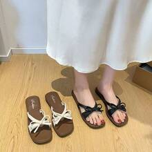 Sandal Selop Gaya Peri Prancis Terbaru 2026 untuk Wanita, Sandal Pantai Datar Kasual untuk Liburan Musim Semi/Panas - Putih - View 7
