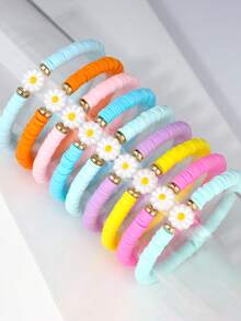 Bộ 9 vòng tay co giãn có thể xếp chồng lên nhau dành cho nữ, trang sức thể thao bằng gốm mềm và hạt cườm dành cho người hâm mộ bóng đá, phù hợp cho sử dụng hàng ngày và khi chơi thể thao (Màu gốm mềm ngẫu nhiên) - Ngọc trai giả - Xem 16