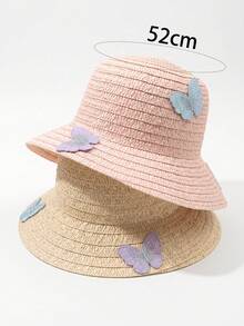 1pc Rainbow Butterfly Pink Straw Sun Hat For Little Girls, Summer Breathable Beach/Outdoor Vacation Hat, Fits Kids Ages 3-8 - 1PC - View 12