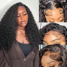CEXXY 360 Full Frontal Lace Wig, Curly Human Hair Wig, 91 Cm (36 Inches), Water Curly, Ready To Wear, 200% Density, Brazilian Curly HD Lace Hair, Untreated, Natural Hairline With Baby Hairs, Deep Part, Ideal For Everyday Wear And Parties - Natural Black - 查看 3