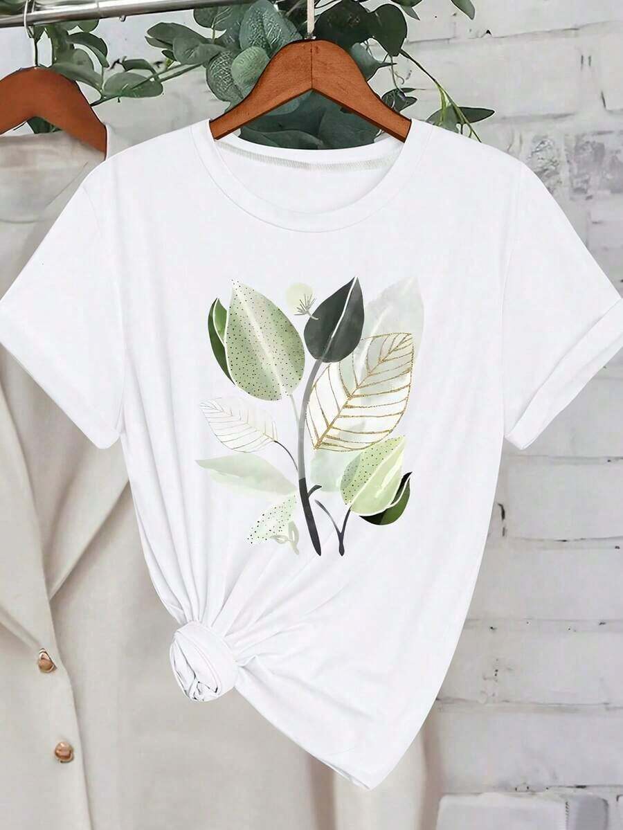 Camiseta de manga corta para mujer Howell, camiseta de manga corta con estampado de plantas de verano y playa, diseño de dibujos animados, estilo casual, a, camiseta regular para mujer, camiseta de viaje blanca. - Blanco - Ver 1