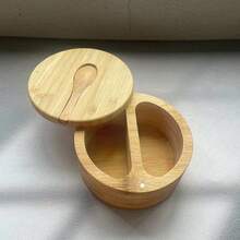 1个竹制盐和香料收纳盒，带磁性旋转盖和勺子，竹制整理盒，用于存放盐、胡椒、香料、糖等，6盎司 - 彩色 - 查看 14