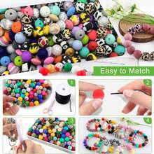100pcs Vibrant Silicone Beads - Round, Printed, Abacus Beads Multi-Color Mixed - Ideal For DIY Bracelets, Jewelry, Phone Charms And Keychains, Silicone Craft Beads - Multicolor - View 5