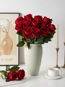 1 pièce/5 pièces/10 pièces Fleurs de roses rouges en velours artificielles de 50 cm, fleurs artificielles pour décoration intérieure et extérieure, décoration d'Halloween, mariage, fête, décoration de la maison, remplissage de vase, cadeau d'anniversaire, faveur de mariage, centre de table de mariage, décoration de table, floral, rose, bouquet, fleur artificielle, fleur synthétique, décoration de mariage, décoration intérieure, décoration de chambre, cadeau de remise des diplômes - Gros rouge - Voir 5
