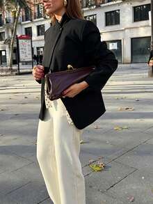 Áo blazer đen thanh lịch, sang trọng, thích hợp mặc thường ngày, trang phục tốt nghiệp trang trọng, áo blazer nữ công sở cài cúc đơn xẻ tà phía trước, áo khoác trang trọng ngày lễ, trang phục ngày của Mẹ. - màu đen - Xem 2