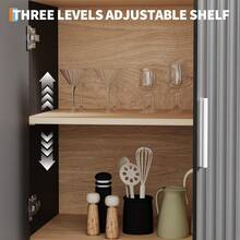 Estante arqueado, estantería alta de 71" con puertas de almacenamiento de mediados del siglo, moderno gabinete de la despensa de la cocina de madera con estantes ajustables para la sala de estar - Negro - Ver 5