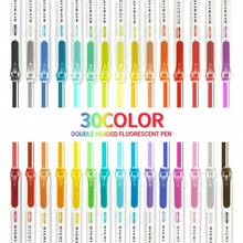 Set de 5/10/15/30 piezas de bolígrafos fluorescentes de doble punta, marcadores acrílicos, marcadores de dibujo para niños, resaltadores de secado rápido, diseño de doble punta con punta biselada y punta redonda, ideal para garabatear estudiantes, resaltar biblias, sin sangrado, múltiples opciones de color de tinta suave, 1/5/15/30 piezas, esencial para volver a la escuela - Multicolor - Ver 14
