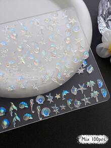 100件/包海洋风金属美甲装饰品，包括贝壳、海星、棕榈树、五角星、海豚、海螺等元素，适合海滩、音乐节、旅行和庆典DIY装饰，是美甲装饰的理想之选。 - 彩色 - 查看 8