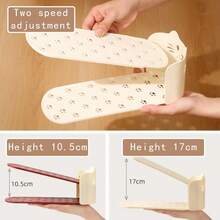 4pcs Adjustable Shoe Rack Double Layer Space Saving Shoe Organizer Solid Color Shoes Stand Closet Organization Storage Shelf, Cute Cat Shaped Double-Tier Shoe Rack Cabinet Storage Tool For Entryway Bedroom Hallway Home Storage Solution - Multicolor - View 4