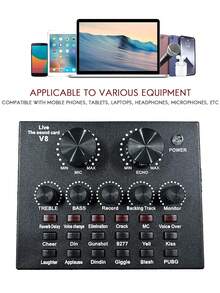V8 Sound Card Set Equipment Full Set Mobile Phone Notebook Computer Recording KTV Singing Mobile Computer Universal Live Cantilever Bracket Anti-Spray Net Equipment Capacitor Recording Studio - Black - View 2