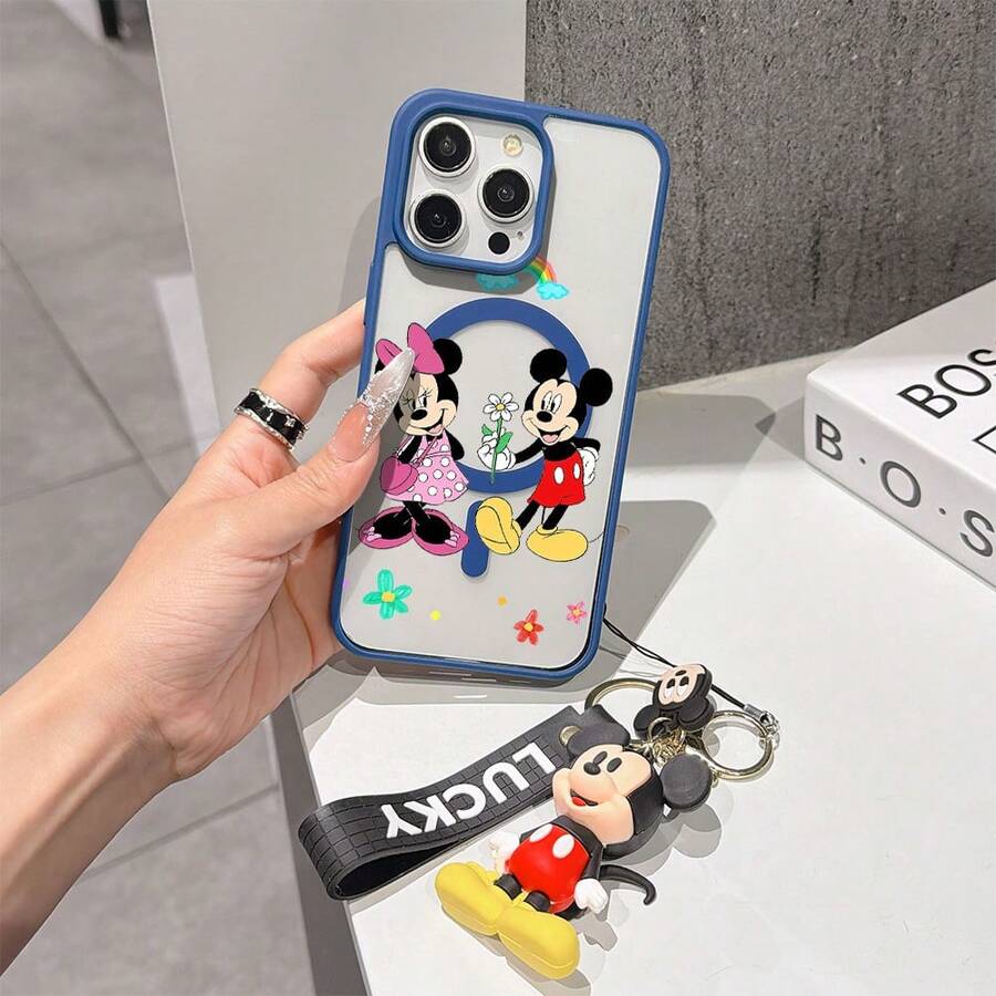 This Disney Mickey Mouse Pattern Lanyard Phone Case Features A Strong Magnetic Closure And Full Coverage Of Acrylic And TPU Material. It's Shockproof, Lightweight, And Suitable For IPhone17/16/11/13/15/15 Plus/15 Pro/15 Pro Max/12/14 Pro Max/11 Pro Max/12 Pro/12 Pro Max/13. It's A Popular Birthday Gift, Business Gift, Durable, Stain-Resistant, And Fingerprint-Resistant New Phone Case For Men And Women. It Also Includes A Mickey Mouse Phone Case And Mickey Mouse Doll Bracelet. Compatible With SamsungGalaxy S20, S21, S22, S23, And S24 Series. It's The Perfect Gift For Friends And Family. This Stylish Phone Case Is Fun, Lightweight, And Durable. IPhone17 Pro Max Phone Case, Minnie Phone Case. - Blue - View 1