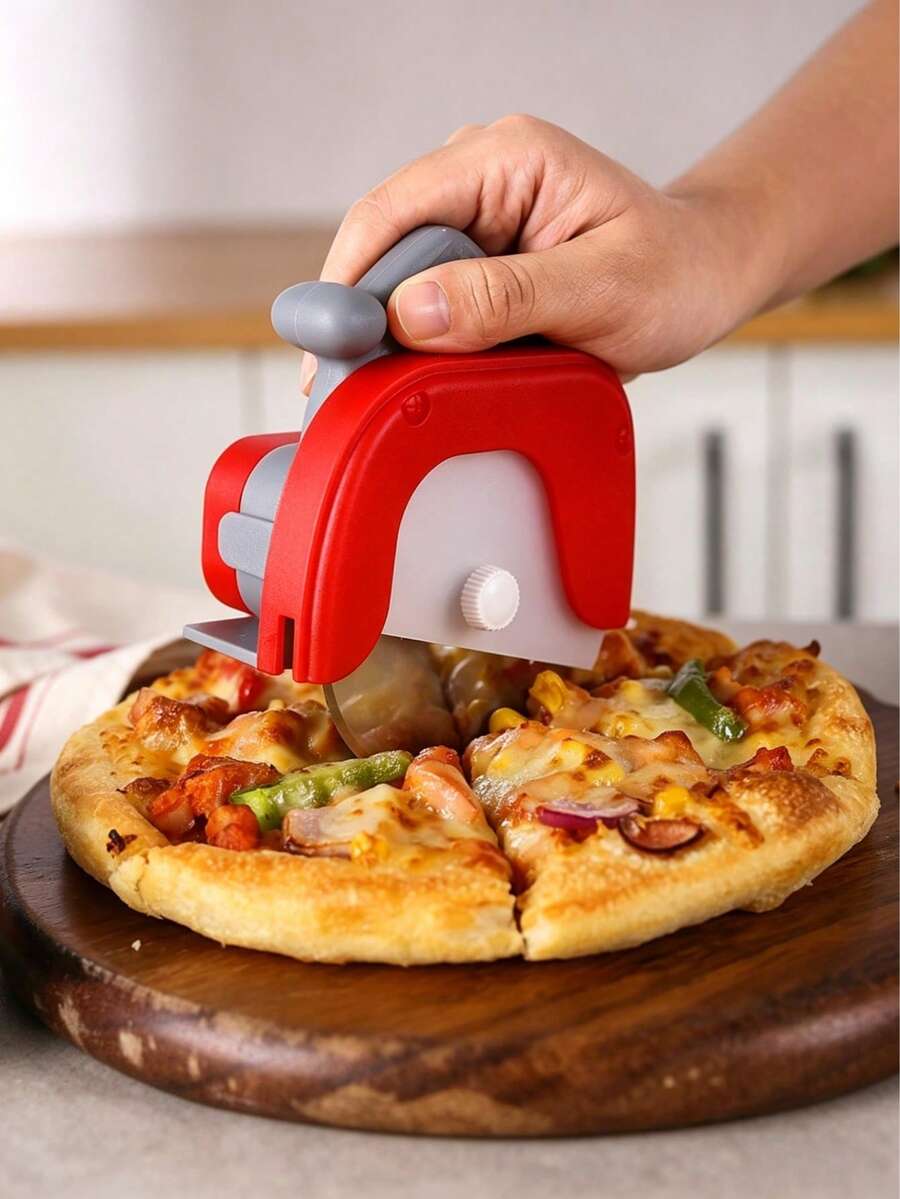 Genuine Fred PIZZA BOSS 3000, Circular Saw Stainless Steel Pizza Wheel, Great Gift For Guys And Pizza Lovers, Easy To Clean With Removable Shield - White Elephant Gift - Fun Kitchen Gadget - Blue - View 1