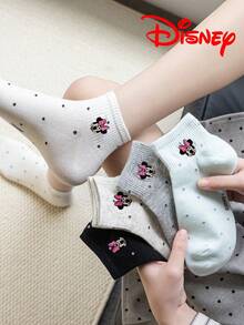 5/1 Đôi tất Disney, tất cổ ngắn thêu dành cho nữ, tất mùa hè, quà tặng, tất hoạt hình thêu hình Minnie Mouse, Donald Duck, Daisy Duck, tất nữ thời trang thoáng khí thoải mái, tất độc đáo - Nhiều màu - Xem 5