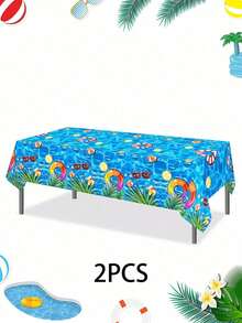 1 件 51.18 英寸 X 86.61 英寸 PE 材质防水一次性桌布，夏季泳池夏威夷风格桌布，适合生日、夏季、毕业派对和日常装饰，可用作背景或野餐垫 - 彩色 - 查看 9