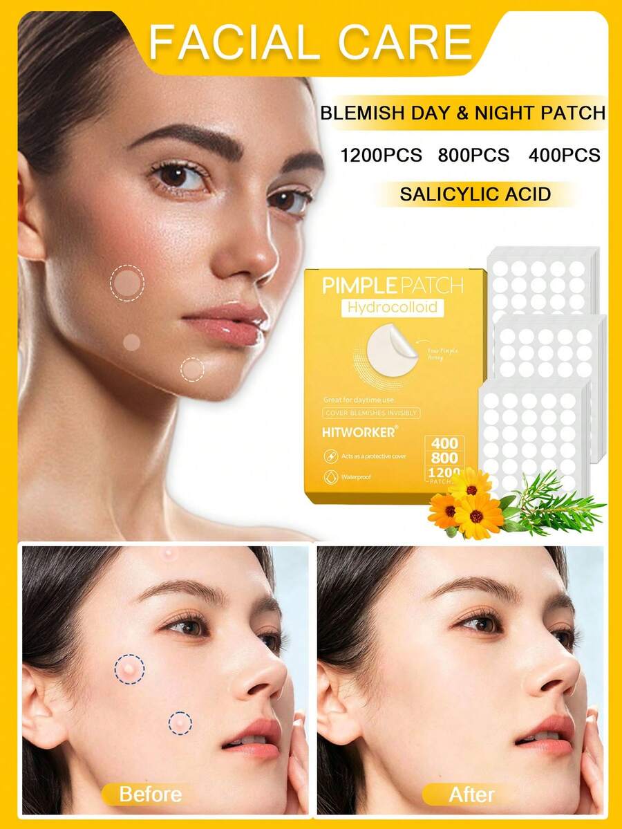 400/800/1200PCS Day And Night Care Patches Hydrocolloid Patch Set, Containing Tea Tree And Witch Hazel - Alcohol-Free, Paraben-Free, Suitable For All Skin Types - Multicolor - View 1