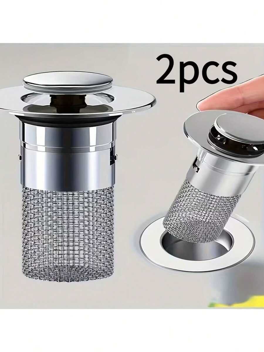 1/2pcs Stainless Steel Pop-Up Sink Drain With Filter, Anti-Clogging & Odor-Proof; Universal Press-Down Drain Stopper Suitable For Bathroom Sink
