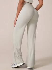 1Pc Women'S Minimalist V-Shaped Lifting Straight Wide-Leg Letter Print Elastic Waist Sports Pants Tights Spring - Apricot - View 8