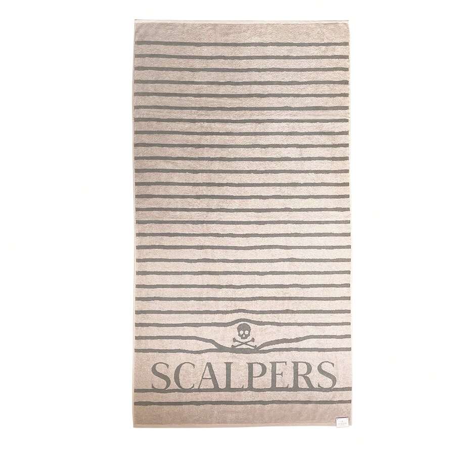 Bergner Serviette de plage 90 x 180 cm, 100 % coton 420 g/m², beige à rayures, Scalpers Home - Rayures beiges - Voir 1