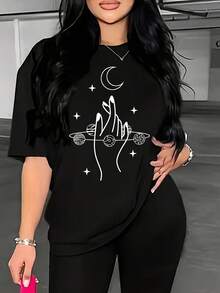 Women's Crew Neck T-Shirt With Decorative Print, Made Of 100% Fabric With A Weight Of 220g. It Is Casual, Comfortable, Machine Washable, Suitable For All Seasons, Perfect For Everyday Wear, Includes A Funny Quote-X. - Black - View 5