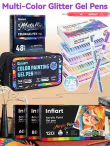Lange Acrylic Paint Dedicated Stylus Enhanced Version, Large Capacity Metallic Luster Gel Pen, 1.0mm Stainless Steel Nib Design, Smooth Ink Flow, Suitable For Student Painting, Note-Taking, Back-To-School Essential - Watercolor Pens - View 1