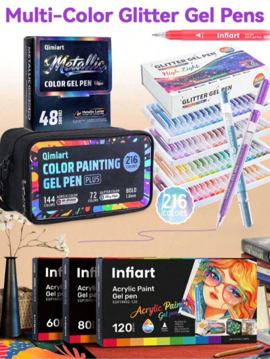 Lange Acrylic Paint Dedicated Stylus Enhanced Version, Large Capacity Metallic Luster Gel Pen, 1.0mm Stainless Steel Nib Design, Smooth Ink Flow, Suitable For Student Painting, Note-Taking, Back-To-School Essential - Watercolor Pens - View 1