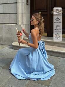 Linen Elegant Casual Romantic Charming Daily Date Holiday Long Summer Dress For Women - Blue - View 2