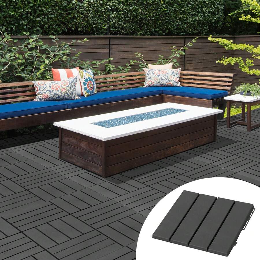 Dalles de terrasse, lot de 9 pièces, dalles de balcon, dalles clipsables pour patio et jardin, plastique, noires, 30 x 30 cm - A - Voir 1