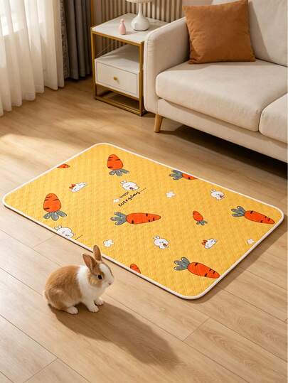 Reusable Waterproof Small Pet Pee Pad, Cute Cartoon Carrot Print Leak-Proof Absorbent Guinea Pig Cage Mat, Washable Non-Slip Quilted Pet Pad, Suitable For Rabbits, Hamsters, Ferrets, Sugar Gliders, Hedgehogs, Multi-Function Small Pet Training, Sleeping, Play Mat