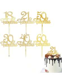 1pc/3pcs/5pcs Gold Minimalist Number 18 21 30 40 50 60 Happy Birthday Acrylic Cake Topper, Suitable For Wedding Anniversary, Birthday Party Cake Decoration - Gold - View 1
