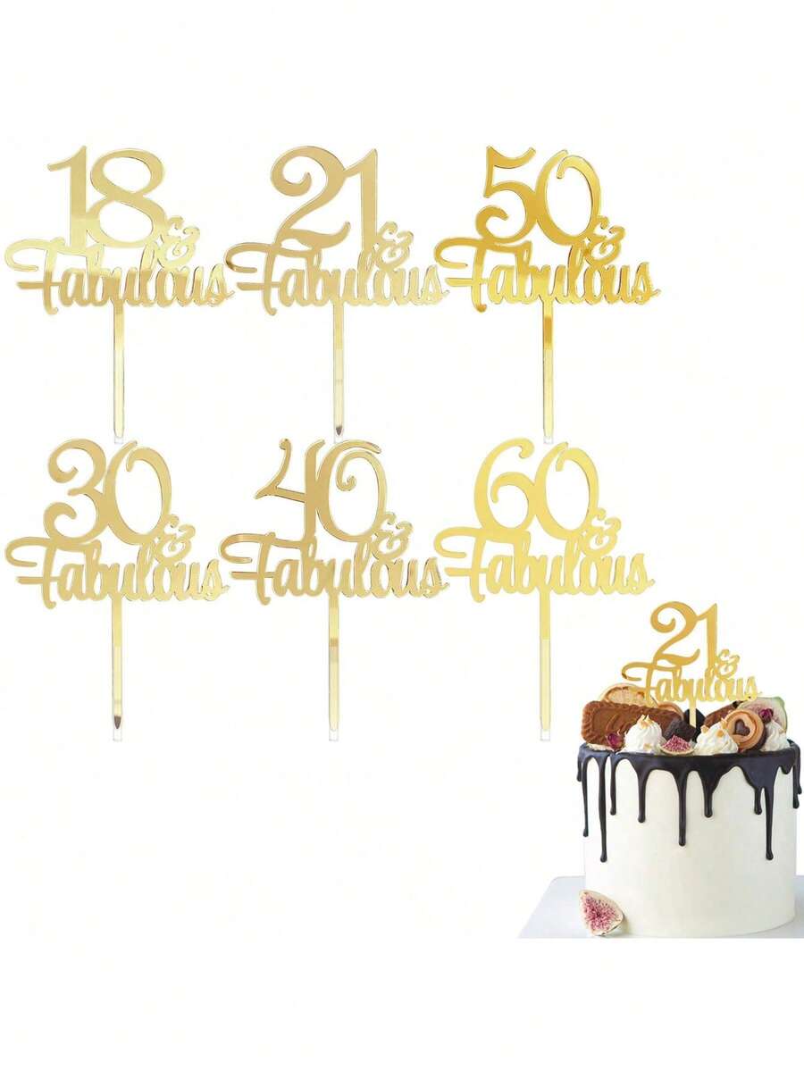 1pc/3pcs/5pcs Gold Minimalist Number 18 21 30 40 50 60 Happy Birthday Acrylic Cake Topper, Suitable For Wedding Anniversary, Birthday Party Cake Decoration - Gold - View 1