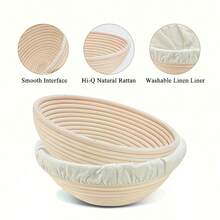 1pc Woven Rattan Bread Fermentation Basket With Liner, Sourdough Baking Basket, Multi-Functional Kitchen Tool, Multiple Sizes Available, Suitable For Fermenting Yeast Bread Dough - Multicolor - View 8