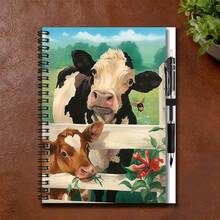 1 Set de Cuaderno de Espiral con Patrón Lindo de Vaca Estilo Campestre con Bolígrafo, 100 Páginas 50 Hojas, Escritura Suave. Adecuado para Notas de Trabajo, Notas de Estudio, Uso Escolar, También para Diario, Plan Diario, Memo. Gran Regalo para Graduación, Cumpleaños, Acompañándote a Escribir una Hermosa Vida Diaria. - Opción A + 1 bolígrafo - Ver 3