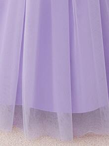 Vestido de princesa azul con hombros descubiertos, tirantes de espagueti y malla, adecuado para uso en fiestas para niñas - Púrpura malva - Ver 11
