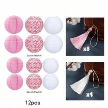 Red, Pink & White Ceramic Design Chinese Traditional Pattern Paper Lantern, Suitable For Wedding, Birthday, Festival Celebration, Party And Home Decor - Pink Blue and White Porcelain - View 8