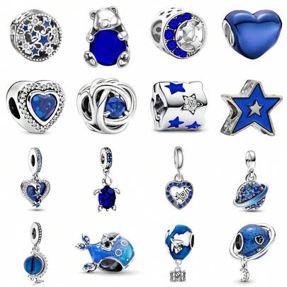 1 pieza Cuenta de encanto de esmalte azul apta para pulsera europea original, regalo de joyería DIY para mujeres