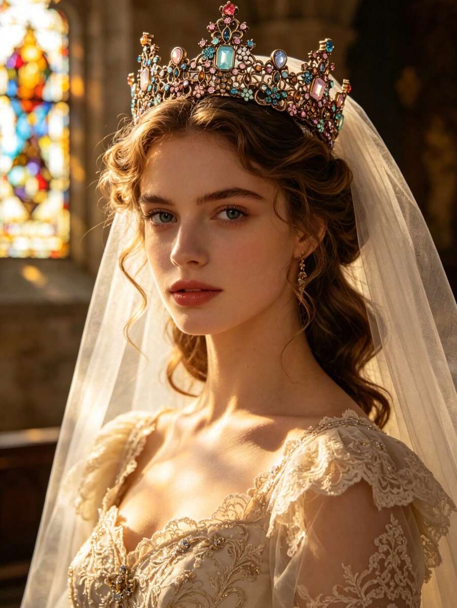 Luxury Colorful Crystal Baroque Tiara, Royal Queen Crown Wedding Hair Accessory,Elegant,Party - Multicolor - View 1