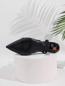 1 đôi sandal nữ da bóng, quai hậu co giãn, gót thấp, màu đen, mũi nhọn, kiểu dáng thanh lịch, thích hợp cho mùa hè, đi làm và dự tiệc. - màu đen - Xem 9