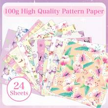 24pcs Scrapbook Paper Set, 11.8 Inch Decorative Butterfly And Floral Pattern Paper, Suitable For Planner, Journal, DIY Crafts, Greeting Cards And Scrapbooking, Gift Wrapping Paper - Multicolor - View 8